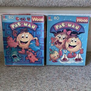 VTG Pac-Man & Ms. Pac-Man Wood Puzzles Bally Midway 1982 80pc Set of 2 Complete
